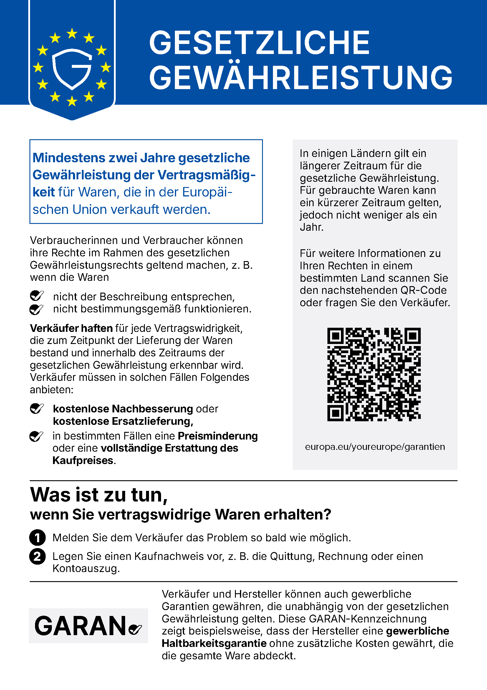 Information zur gesetzlichen Gewährleistung
